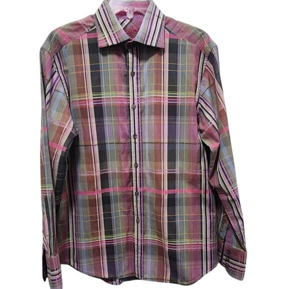 Robert Graham Long-Sleeved Button-up Multi-Colored Concord/Brown Plaid Shirt L - Picture 1 of 8